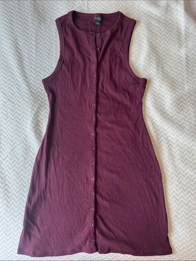 Wild Fable Button-Front Sleeveless Ribbed Dress in Plum